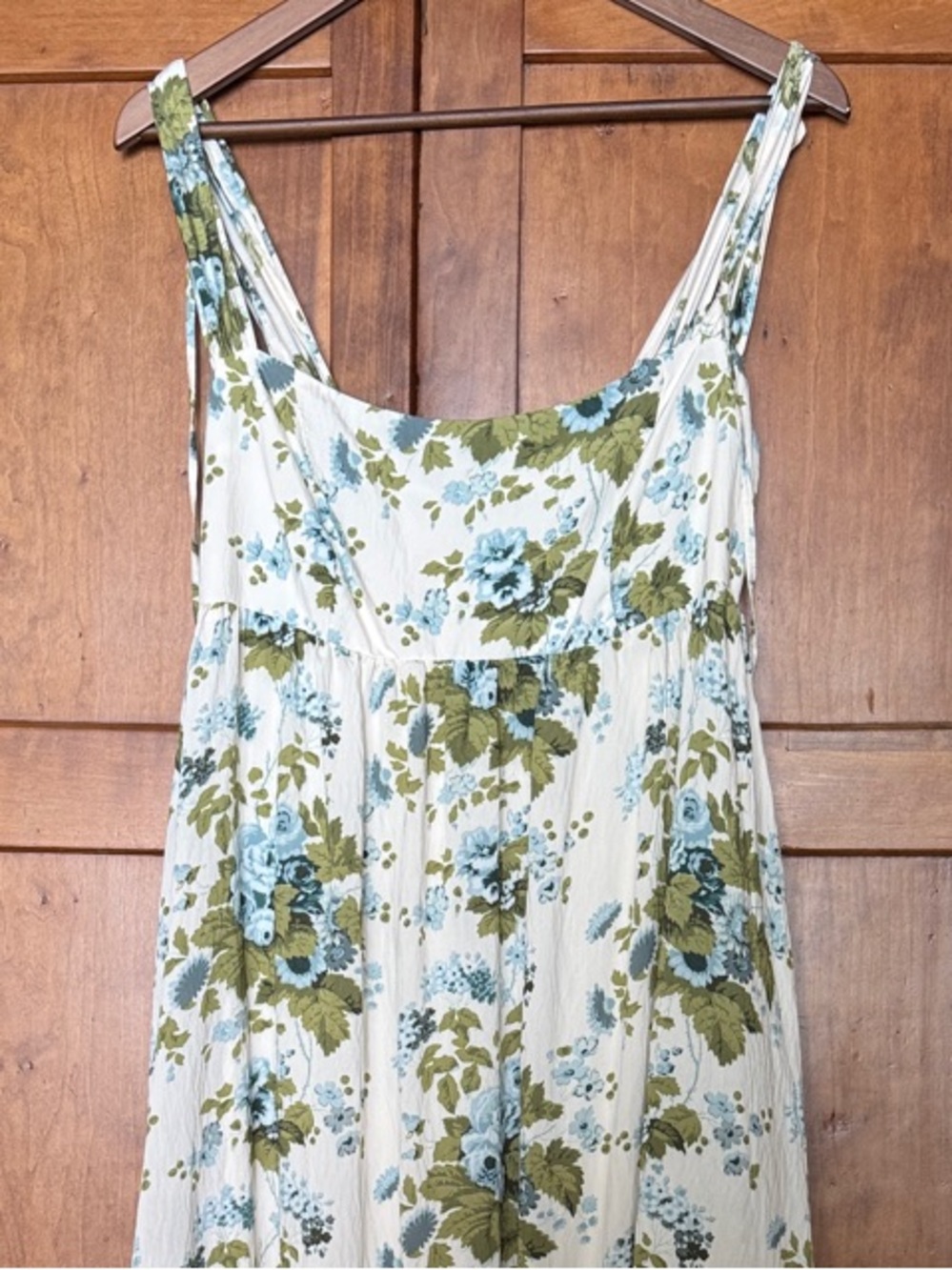 Anthropologie Floral Maxi Dress in Cream and Green